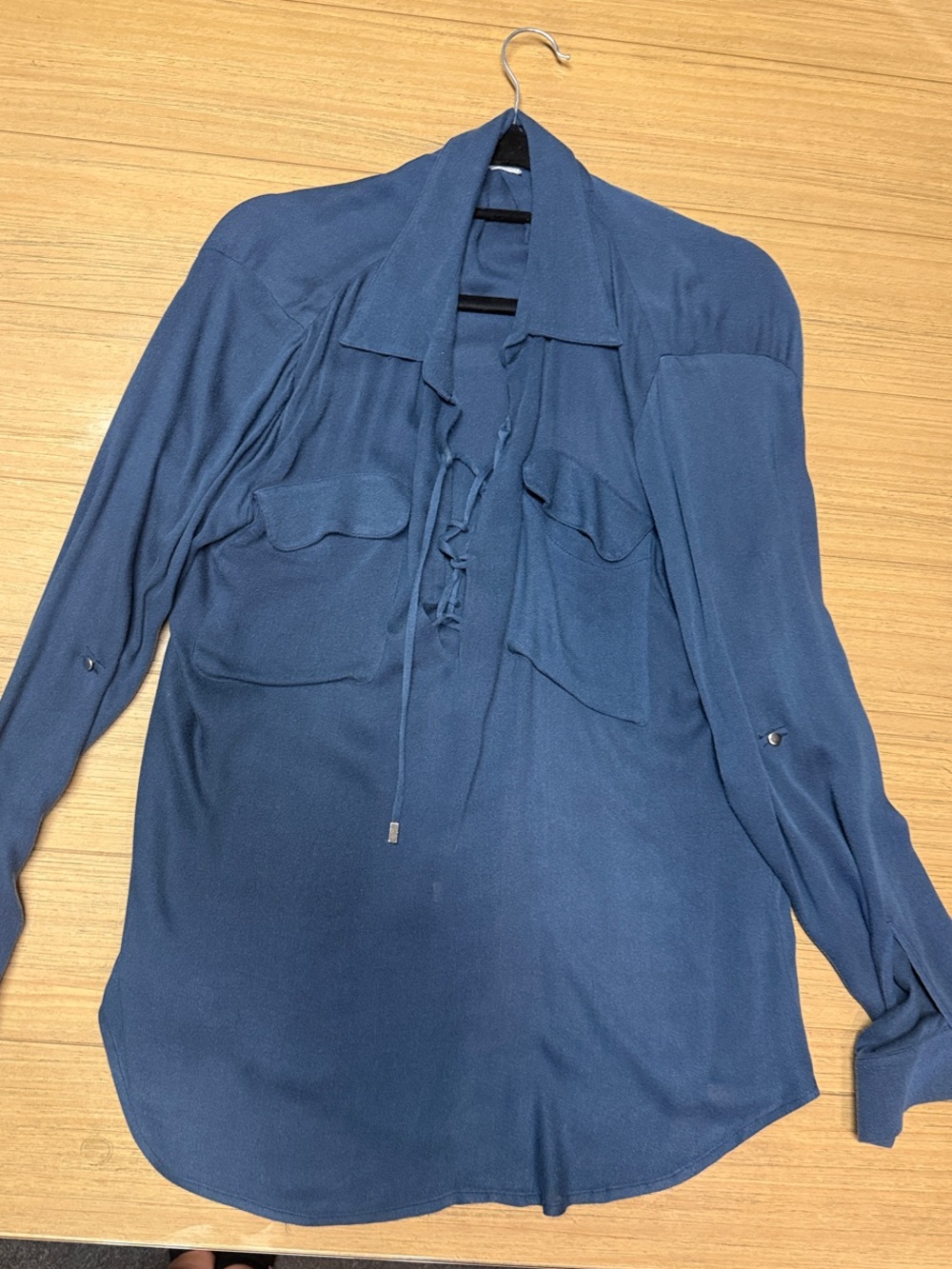 Women's Navy Blue Lace-Up Utility Blouse